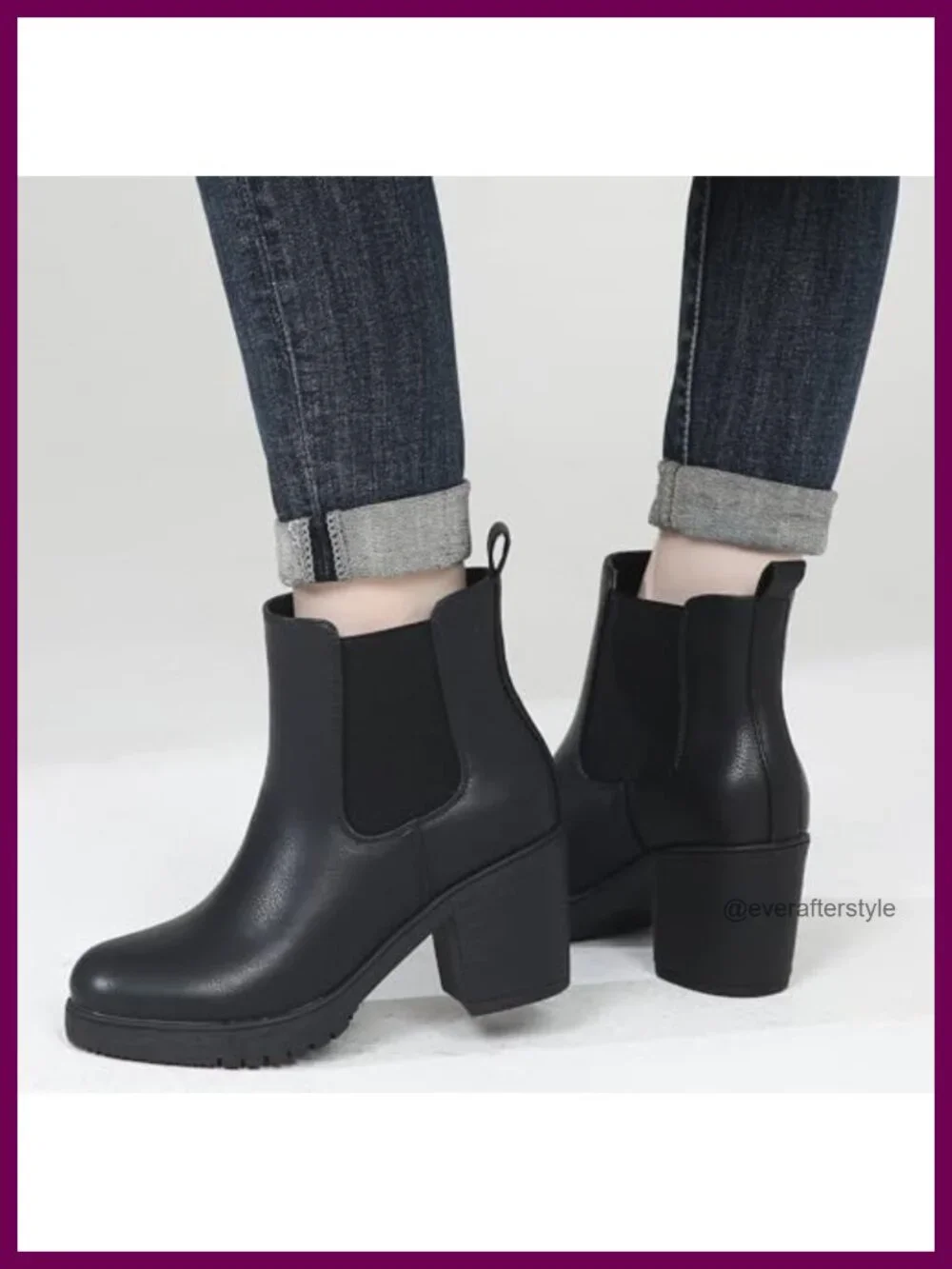 Vegan Leather Low Heel Chunky Ankle Boots Women Chelsea Bootie